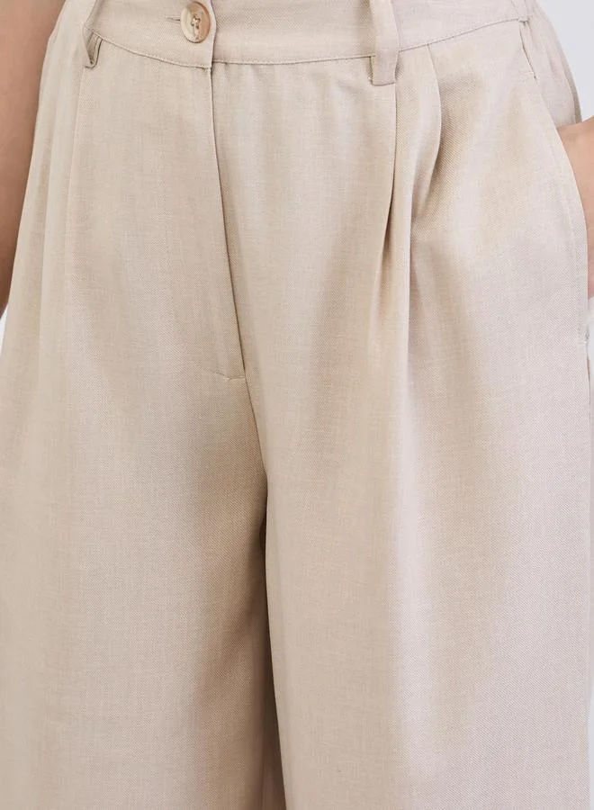 Styli  Women Beige Wide Leg Trousers for Women | Best Price UAE
